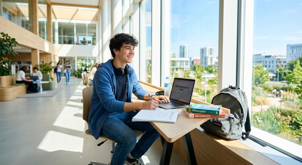 Firefly_Gemini Flash_un élève de terminaledans un environnement moderne, optimiste, il doit être seul. ima 781577 Élève accompagné dans son orientation scolaire à Nantes avec Révélencia
